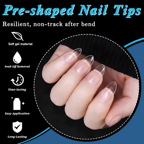 Vista 7 de 240 piezas de puntas de uñas de gel extra cortas de almendra, uñas postizas de almendra claras, XS, puntas de uñas cortas de almendra, uñas