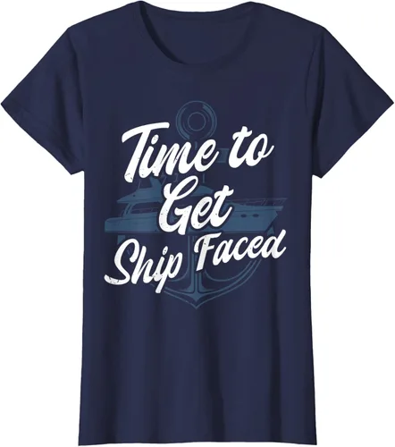 Vista 26 de Time to Get Ship Faced Holiday Hilarante Nautical Sailing Camiseta, Negro, S