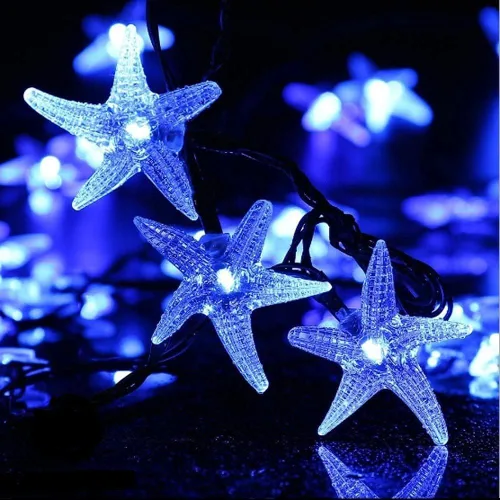Vista 13 de Luces solares de estrella de mar, impermeables, de 15.7 pies, 20 luces LED de noche con estrellas de mar y océano, mar, mundo, luces de noche