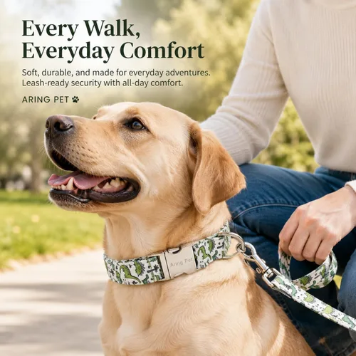 Vista 220 de Aring Pet Collar de algodón, ligero y ajustable, con hebilla de liberación rápida, para perros pequeños, medianos y grandes, para cachorros, S, Hoja