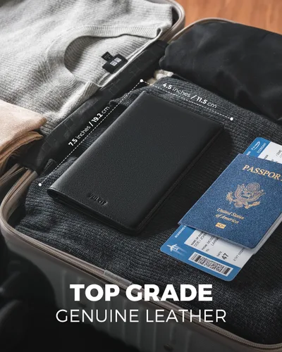 Vista 4 de VULKIT Billetera para pasaporte, con bloqueo RFID, cartera de viaje para hombres y mujeres