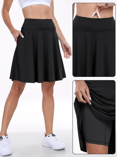 Vista 3 de ANRABESS Faldas hasta la rodilla para mujer con bolsillos, cintura alta, para golf, tenis, viajes, pantalones cortos integrados