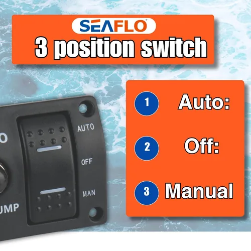 Vista 12 de SEAFLO Panel de interruptores de bomba de sentina de 3 vías (automático-apagado manual) 12v 24v con disyuntor integrado de 15 A
