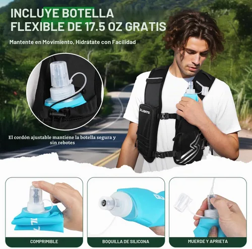 Vista 5 de Chaleco de Correr para Hombres y Mujeres, Chaleco de Hidratación para Correr con Botella Suave de 500ml y Bolsillo para Teléfono con Pantalla