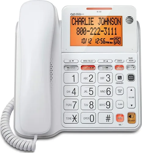 Vista 6 de Teléfono con cable con altavoz CL2940 de AT&T, pantalla inclinada y botones extra grandes, identificador de llamada, llamada en espera, y ayuda
