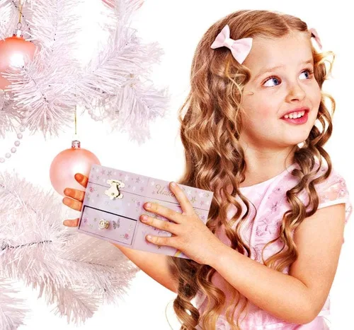 Vista 7 de RR ROUND RICH DESIGN Kids Musical Jewelry Box for Girls with Drawer and Jewelry Set with Mysterious Unicorn - Over the Waves Tune Pink