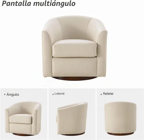 Vista 6 de HULALA HOME Silla giratoria de cuero genuino con base de madera maciza Beige