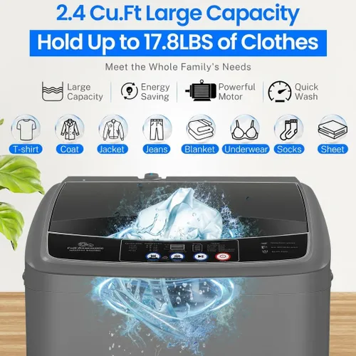 Vista 8 de Nictemaw Portable Washing Machine, 17.8Lbs Portable Washer, LED Display Full Automatic Washing Machine with 10 Programs 8 Water Levels, Drain