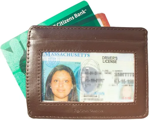 Vista 4 de Big Skinny Cartera de piel abierta para tarjetas con capacidad para hasta 9 tarjetas, color marrón