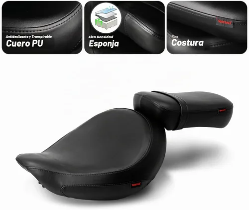 Vista 3 de Asiento de pasajero de motocicleta negro sin patrón compatible con Shadow ACE VT750 VTC750C VTC750CD 1998-2003