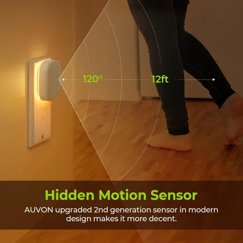Vista 4 de AUVON - Luz nocturna LED enchufable con retroiluminación con sensor de movimiento y sensor de atardecer a amanecer, luz nocturna anaranjada