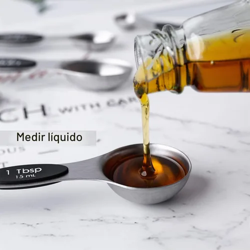 Vista 3 de Juego de 7 cucharas medidoras magnéticas de acero inoxidable de doble cara para medir ingredientes secos y líquidos