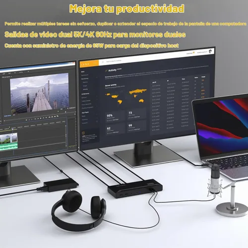 Vista 3 de WAVLINK Estación de acoplamiento universal USB C para laptop, monitores duales 5K/4K a 60Hz con carga de host de 65 W para Thunderbolt 4/3, USB-C