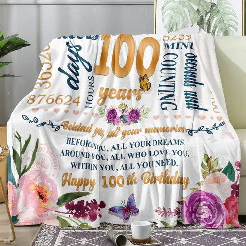 Vista 2 de Regalos de cumpleaños número 100, manta para mujer de 50 x 60, ideas de regalo de feliz cumpleaños 100, decoraciones de cumpleaños número 100