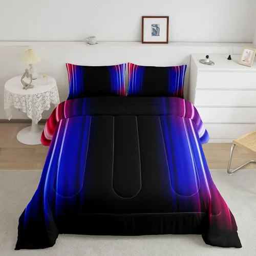 Vista 27 de Feelyou Juego de edredón geométrico degradado para adolescentes, tamaño individual, para niños y mujeres, azul, rojo y negro, juego de ropa de cama
