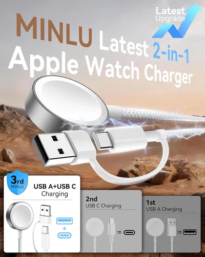 Vista 2 de Esenciales de viaje 2 en 1 para cargador de Apple Watch de carga rápida de Blanco