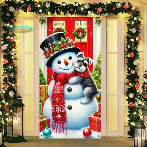 Vista 9 de Cartel de porche con decoración de cachorro de Navidad, trío festivo, Schnauzers en suéteres navideños, perfecto para interiores y exteriores