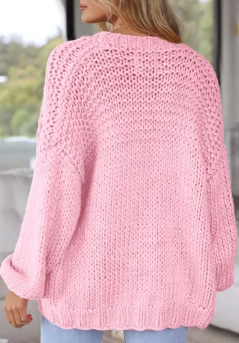 Vista 4 de Cárdigan de punto suave con bolsillos para mujer, manga larga, casual, de punto, frente abierto, suéteres ligeros