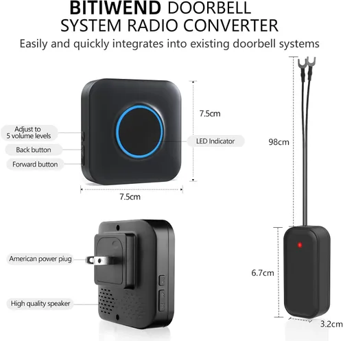 Vista 9 de BITIWEND Timbre inalámbrico para Blink - Compatible con timbre de video Blink y timbre de video Blink (2.ª generación) con transmisor con cable