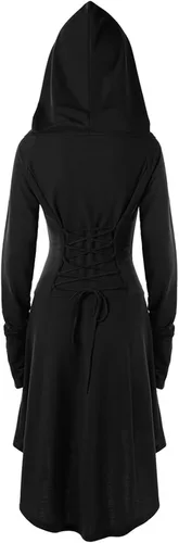 Vista 5 de Capa con capucha para mujer, estilo steampunk, gótico, con capucha, vestido de manga larga, vestido medieval vintage para Halloween