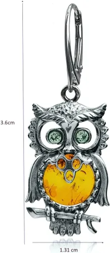 Vista 2 de Ian an Valeri Co. Pendientes de plata de ley ámbar con diseño de búho y pájaro, Cristal, Ámbar