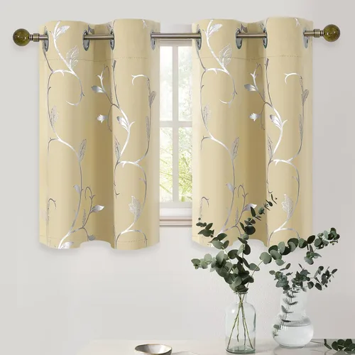 Vista 33 de BUHUA Juego de 2 paneles de cortinas opacas con estampado de vid plateada, cortinas con aislamiento térmico para oscurecer la habitación