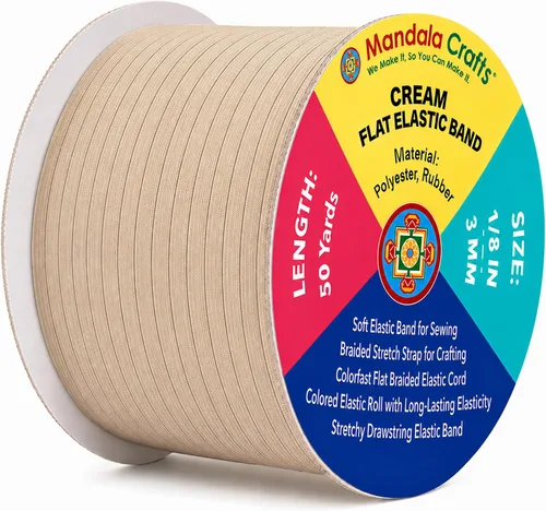 Vista 50 de Mandala Crafts 20 yardas 1/2 pulgada 0.472 in bandas elásticas beige