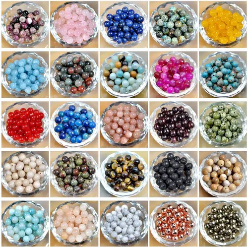 Vista 2 de AD Beads Cuentas sueltas redondas de piedras preciosas naturales (0.472 in, 30 unidades, lapislázuli crisocola)