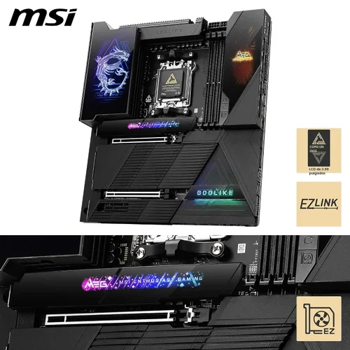 Vista 3 de MSI MEG X870E GODLIKE, E-ATX - Compatible con procesadores AMD Ryzen 9000/8000/7000, AM5 - Dynamic Dashboard III, EZ Slide M.2, 110A SPS, memoria