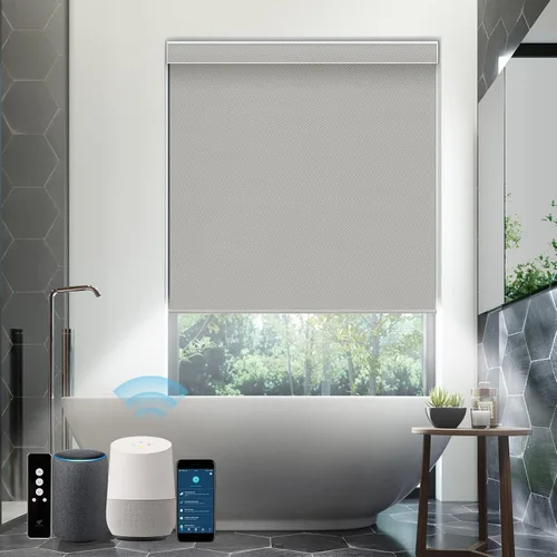 Vista 5 de SmartWings Persianas enrollables motorizadas compatibles con Alexa SmartThings Google, 100 % opacas, impermeables, de vinilo, sin cables, persianas