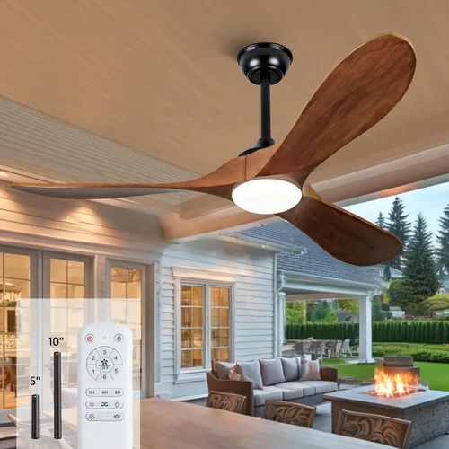 Vista 18 de Ventilador de techo de madera natural de 42 pulgadas con luces y control remoto, ventilador de 3 aspas para exteriores/interiores para patio y sala
