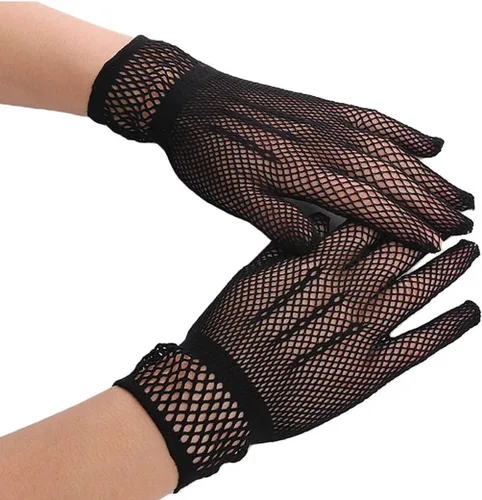 Vista 6 de Guantes de red para boda, guantes de encaje para novia, guantes cortos de ópera de los años 20, accesorios de fiesta para mujeres y niñas