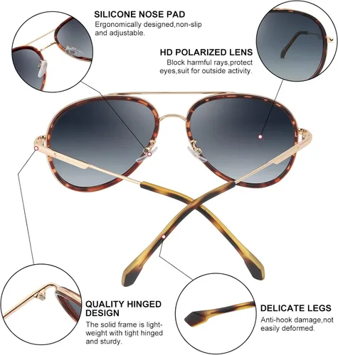 Vista 3 de POLARKING Gafas de sol polarizadas de aviador de gran tamaño para mujeres y hombres, ovaladas de doble puente con marco de metal, protección UV400