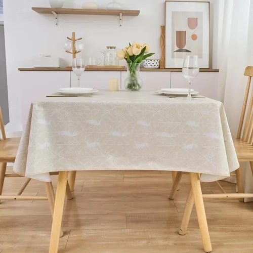 Vista 9 de LIBERECOO Mantel de vinilo resistente con reverso de franela, mantel de plástico impermeable a prueba de aceite, resistente a las manchas, lavable