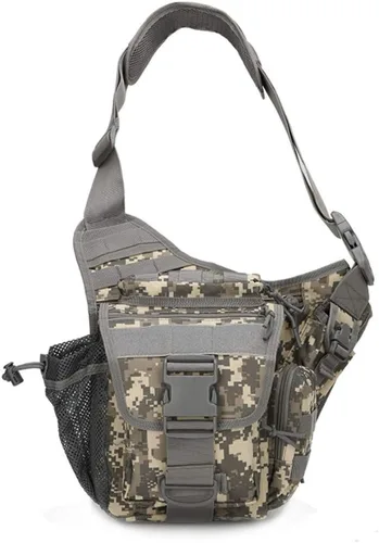 Vista 8 de KLAU bolsa bandolera de Deporte exterior Militar Hombres y Mujeres multifunción táctica Messenger con parche para la caza Senderismo Ciclismo