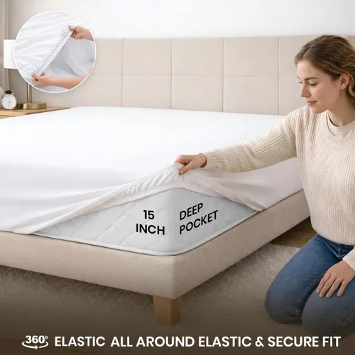 Vista 5 de SGI bedding 100% Egyptian Cotton 600 TC Twin Size Fitted Sheet Only Soft, Smooth Sateen Weave 15" inch Deep Pocket Fitted Bed Sheet - White