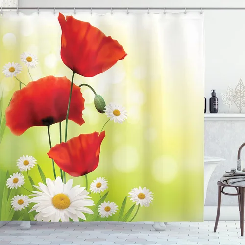 Vista 66 de set de cortina para baño decorativa de tela de poliéster con ganchos