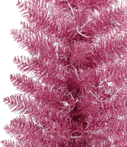 Vista 5 de Puleo International - Árbol artificial de oropel rosa preiluminado de 6 pies, 250 puntas, 100 luces transparentes