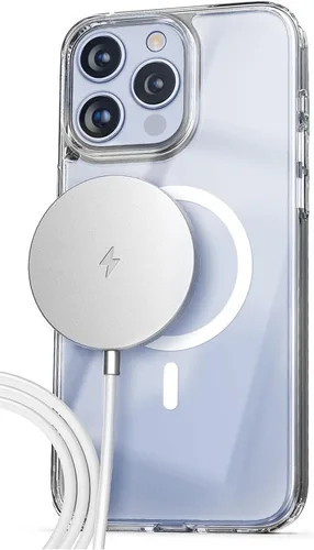 Vista 10 de ENCASED Funda magnética transparente 2 en 1 para iPhone 15 con cargador inalámbrico incluido (transparente) compatible con MagSafe