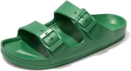 Vista 16 de FUNKYMONKEY - Sandalias bajas cómodas para mujer, hechas de etilvinilacetato, ajustables con hebilla doble