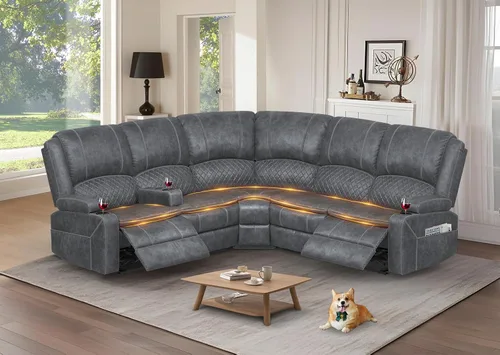 Vista 44 de Yolsali Sofá reclinable, sofá reclinable manual de 3 plazas con cojín de 2 niveles, sofás reclinables para sala de estar con consola removible