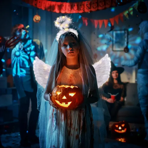 Vista 8 de Alas de ángel LED y halo, disfraz de ángel con luz para Halloween, halo, hada blanca, alas de cupido, disfraz de ángel para niñas, niños y mujeres
