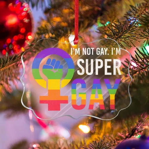 Vista 12 de Adorno acrílico de Navidad con texto en inglés "I May Be Straight But I Don't Hate LGBT, decoración de árbol de Navidad, adorno gay para árbol