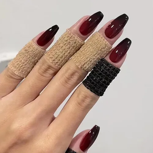 Vista 13 de MISUD Uñas a presión – Uñas con pegamento de almendras medianas con cromo, diseño de punta francesa acrílica, 24 piezas