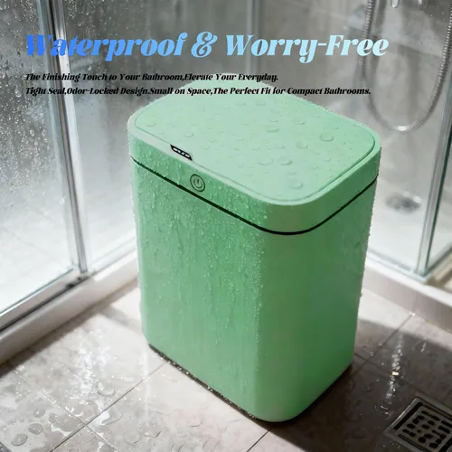 Vista 4 de Bote de basura con sensor de movimiento, automático de 4 galones con tapa hermética sellada, recargable por USB, compacto para baño, cocina