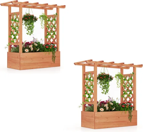 Vista 16 de HAPPYGRILL Cama de jardín elevada con enrejado y techo colgante