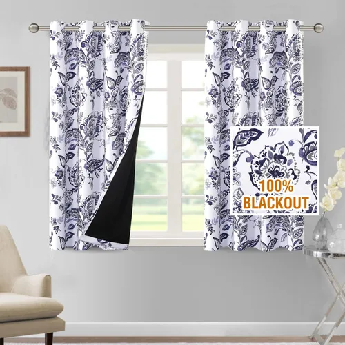 Vista 75 de H.VERSAILTEX - Cortinas 100% blackout con estampado floral de cattleyas, 45 pulgadas de largo, juego de 2 paneles térmicos con forro negro, a prueba