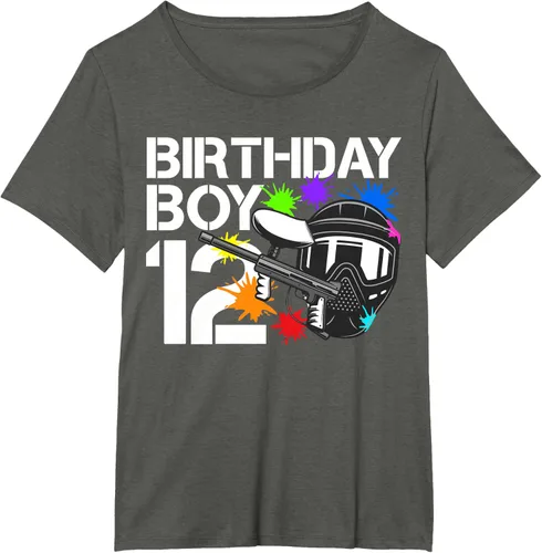 Vista 42 de 12th B-Day Paintball Birthday Party Boy 12 Year Old Funny T-Shirt, Negro