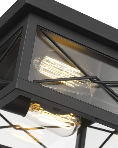 Vista 2 de Emliviar, lámpara de techo para interiores y exteriores, 0387B-CL Farmhouse metal cage with clear glass shade; 2 E26 bulbs; for kitchen, hallway