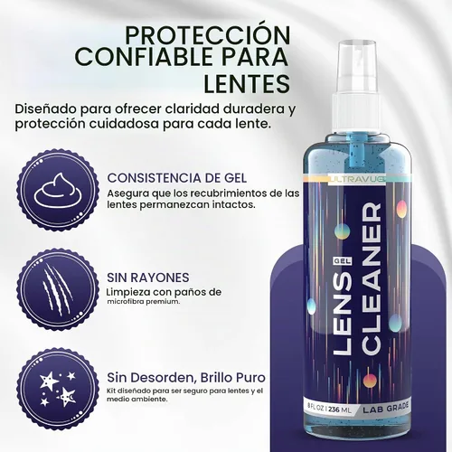 Vista 3 de Spray limpiador de lentes de gel para gafas, kit limpiador de lentes de varios tamaños